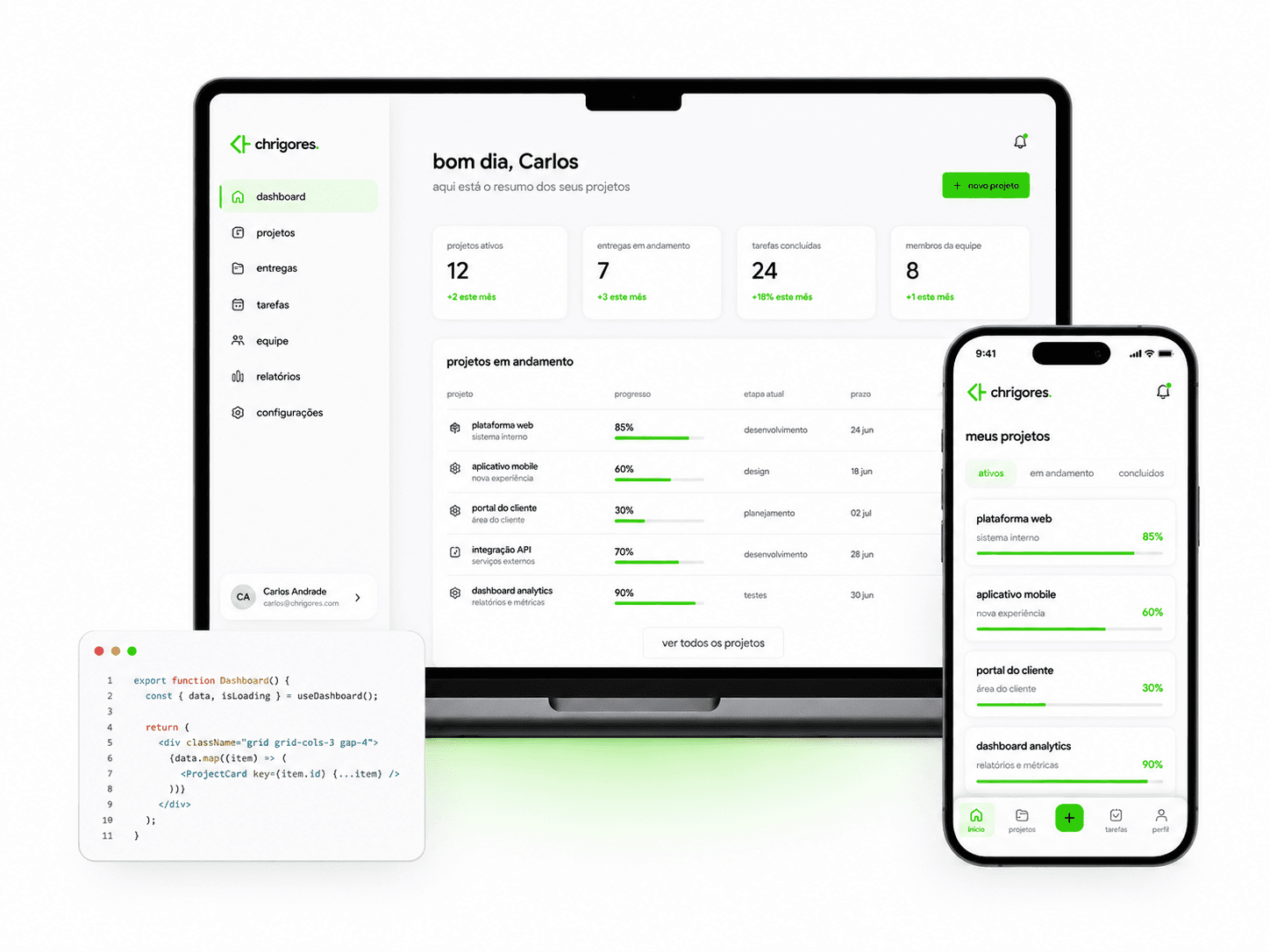 interfaces de software desenvolvidas pela chrigores