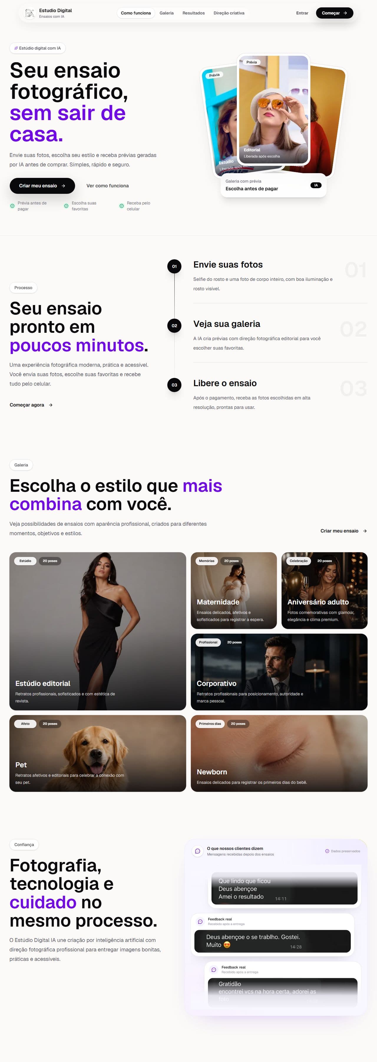 site de estúdio digital, da primeira à última seção
